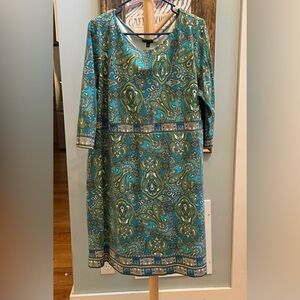 Talbots Blue Sheath Dress with Scoop Neck and 3/4 Sleeves